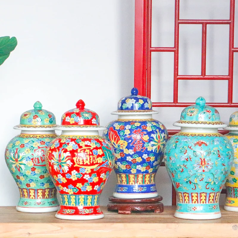 Antique Hand-painted Ceramic Shogun Jar Room Entrance Ornaments Porcelain Crafts Floral Storage Decorative Jars