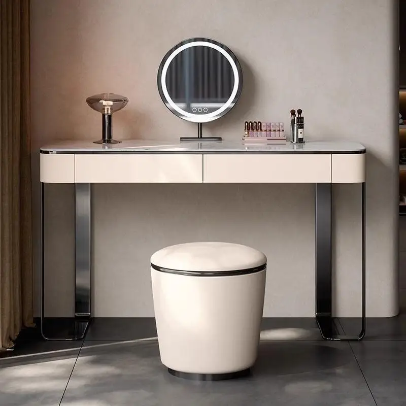 

Italian Style Solid Wood Dressing Table Small Unit Stainless Steel Modern and Simple Dressing Table Bedroom Rock Dressing Table