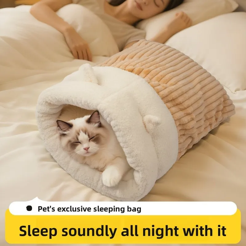 Enclosed sleeping bag cat nest keeps cats warm and secure in winter, suitable for all seasons, used for kittens to sleep in