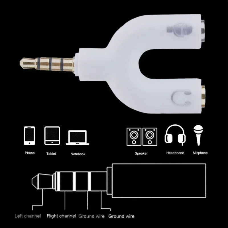 Tête d'adaptateur audio en forme de U, séparateur de casque de téléphone portable, convertisseur, 1 à 2, 3.5mm