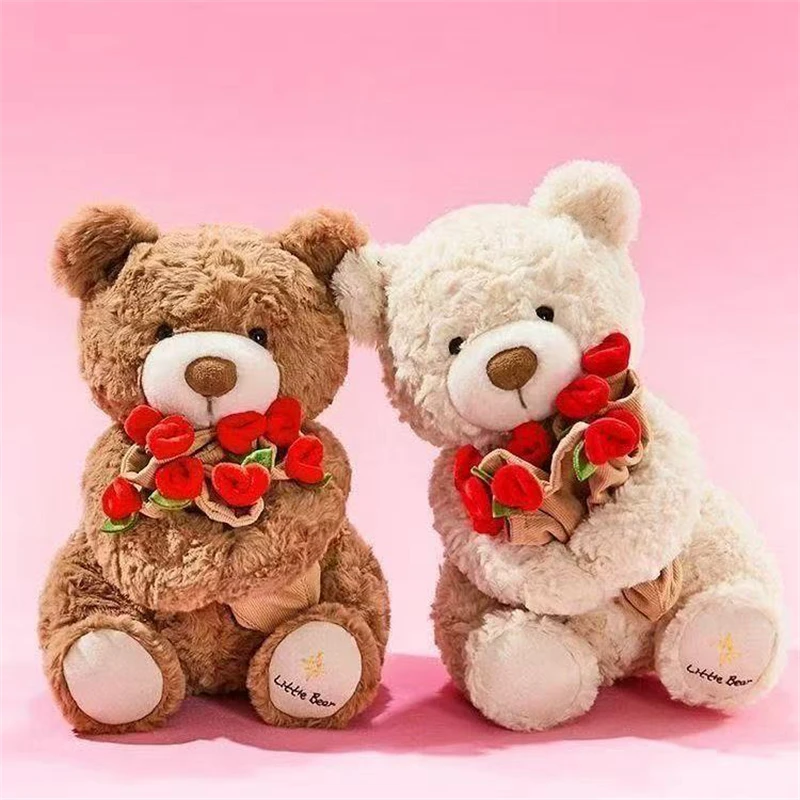 Oso de peluche Kawaii con rosas, muñeco de peluche de oso suave, regalo romántico para amantes, decoración del hogar, regalos del Día de San Valentín para niñas
