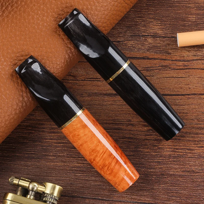 

Premium Luxury Cigarette Holder Genuine Bullhorn & Briar 3 in 1 Mouthpiece with 9mm Filter Elegant Men's Gift Smoke Purifier