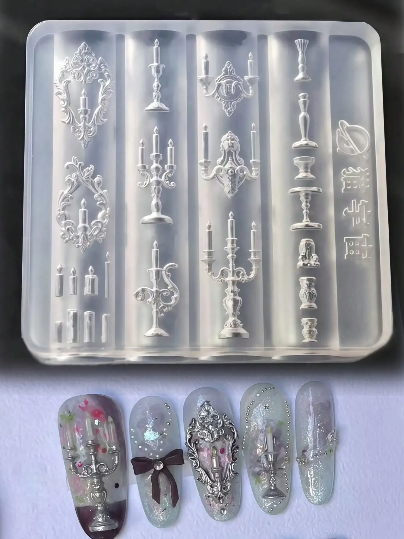 1 Stück Europäischer Retro-Muster-Kerzenhalter, 3D Nagelkunst-Dekoration DIY Transparente Nagelform – Detail 4