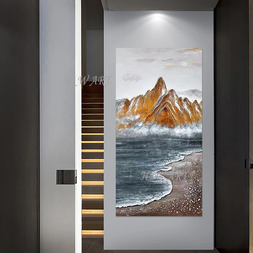 

Красивая пейзажная художественная картина, безрамная, Настенный декор для гостиной, Современные абстрактные горы, ручная роспись, картина на холсте