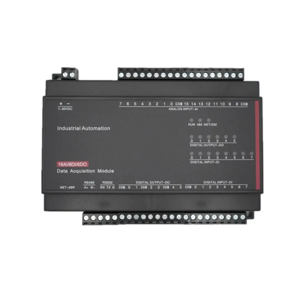 

RTU-308R 16AI analog input 8DI digital input 6DO normally open relay output RS232 RS485 Modbus RTU module