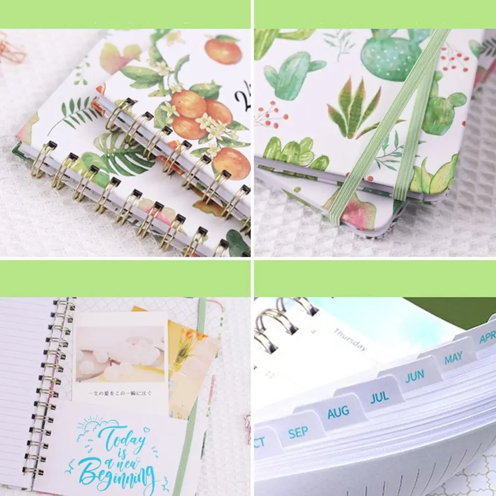 รายเดือน 2025 ภาษาอังกฤษ Agenda Book Weekly Plan Planner Organizer ดอกไม้ไดอารี่โน้ตบุ๊คหลวม COIL To Do List