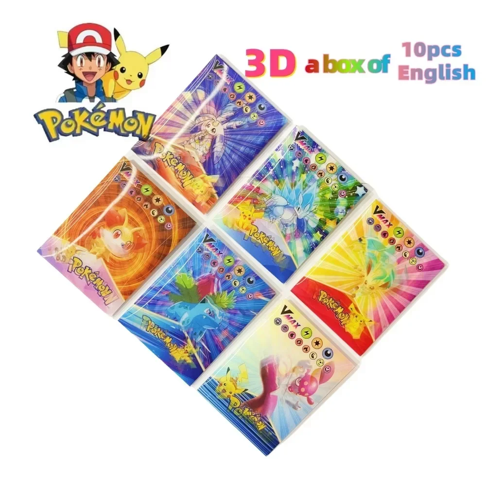 2024 60Pcs Pokemon 3D Shining Rainbow Cards English Vmax Gx Charizard Pikachu Trading Game Collection Battle Card Children Toys