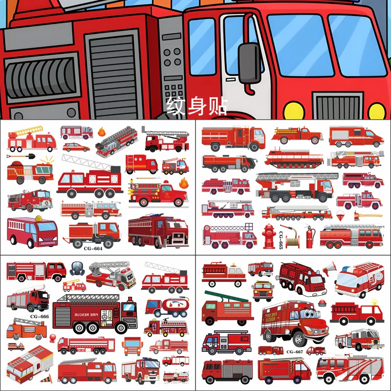 

1 шт. новый мультфильм пожарная машина временные татуировки наклейки забавные украшения день рождения водостойкая татуировка для вечеринки подарки
