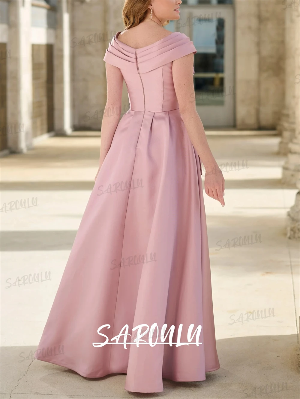 Graceful Satin Wedding Guest Dress 2026 Off the Shoulder Beaded Mother of the Bride Groom Dresses Customized Party Gowns image 3