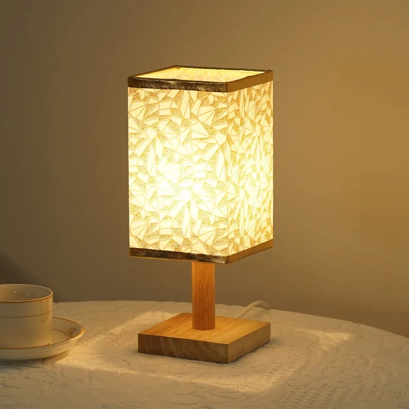 Lámpara de madera nórdica coreana, luz LED de mesa, luz nocturna para dormitorio, protección ocular, decoración del hogar