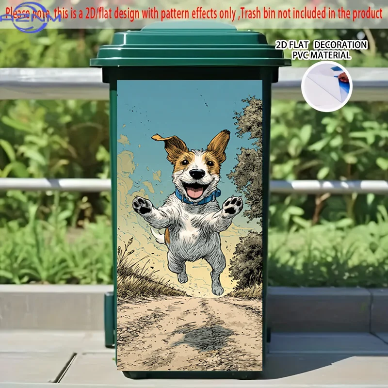[2D Flat Printing] 1pc 2D Pattern Printing Kitchen Trash Can Sticker X Cm Puppy Happily Running Theme Kitchen Home Decoration