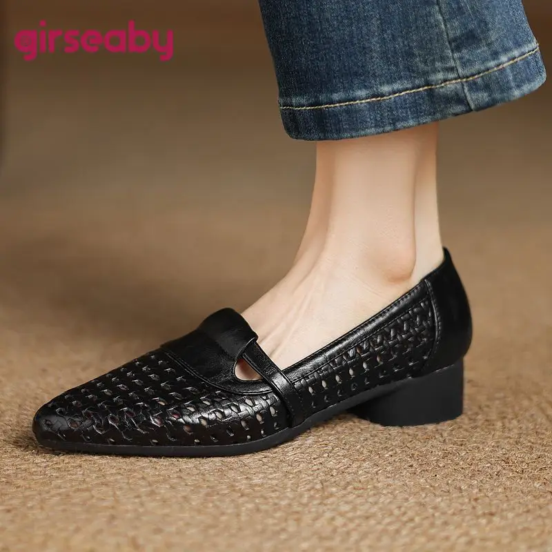 

Girseaby модные повседневные женские сандалии 2025 года с круглым носком на низком каблуке 3 см, дышащая мягкая повседневная летняя обувь без шнуровки для женщин 40