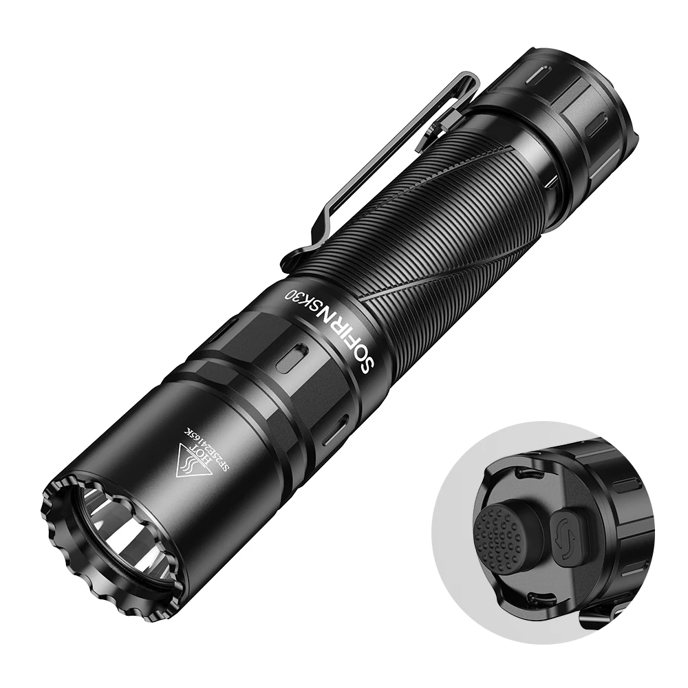 SOFIRN SK30 3000 High Lumen 6000K مصباح يدوي تكتيكي USB C 21700 شعلة جيب قابلة لإعادة الشحن مع مفاتيح ذيل مزدوج