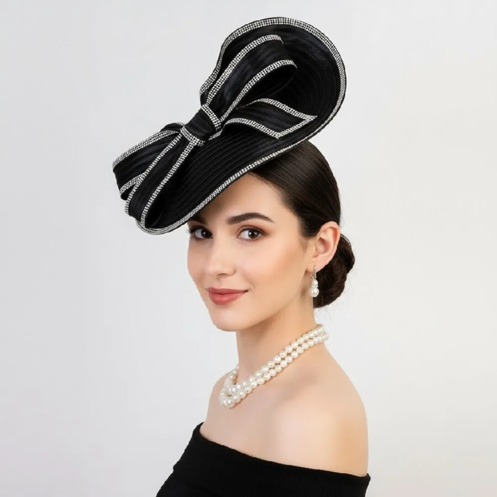 

Exquisite Vintage Fascinator Hat Elegant Bowknot Hair Band Bride Headdress Formal Hat Top Hat 1920s Hair Accessories Photography