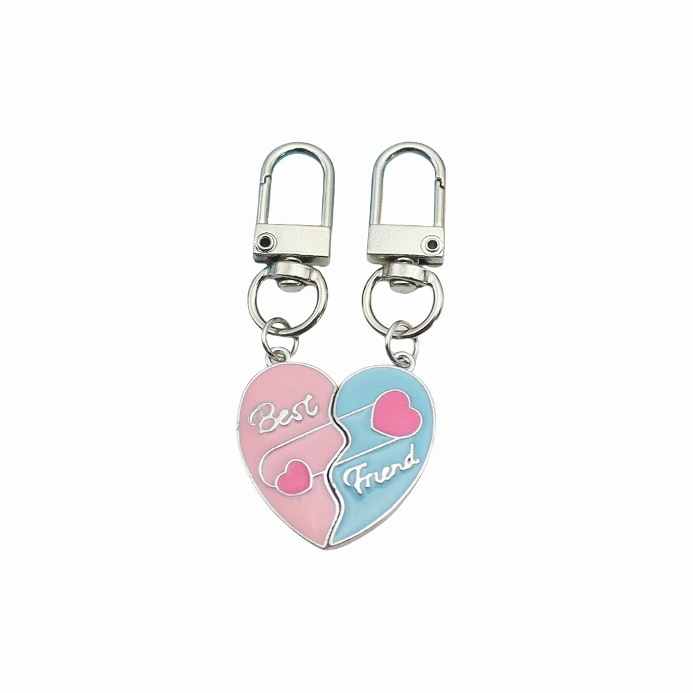 1Pair Magnet Letter Best Friend Splicing Enamel Heart Pendant Key Ring for Lovers Couple Holder Handbag Charms DIY Accessories