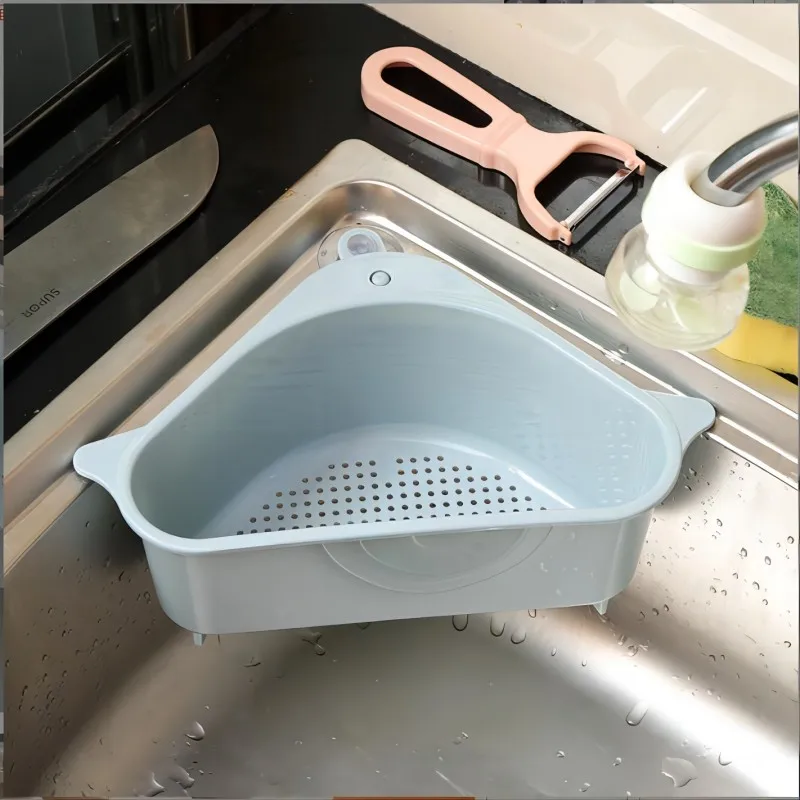 Kitchen Sink Triangle Drainage Basket Suction Cup Wash Basin Water Filtering Rack Dish Sink Rag Storage Basket