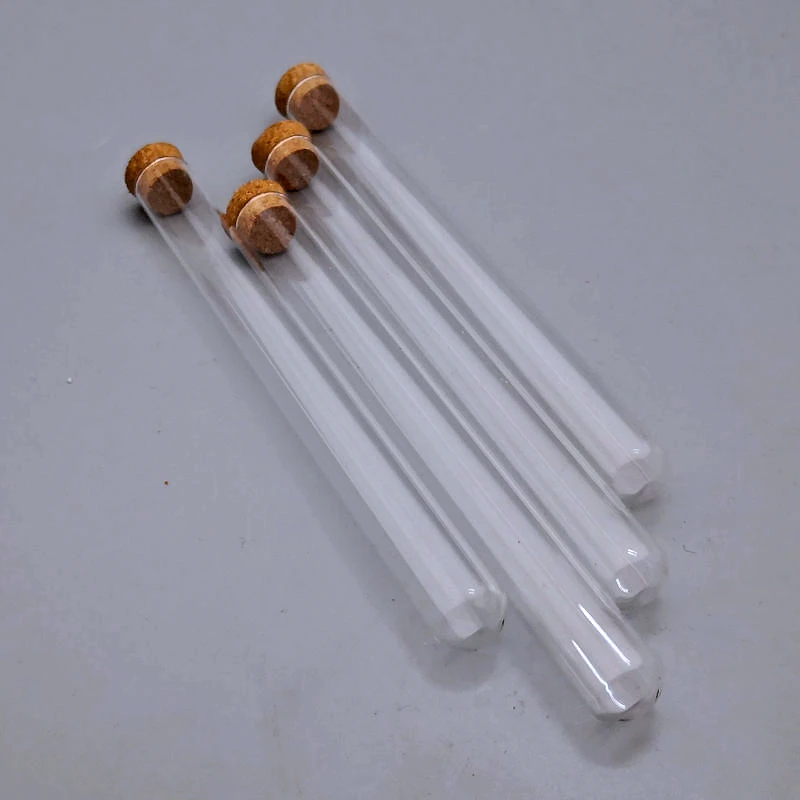 50pcs/lot Clear Lab Glass Test Tube with Cork Stoppers and Round Bottom, Small Science Vials  Educational and School Supplies