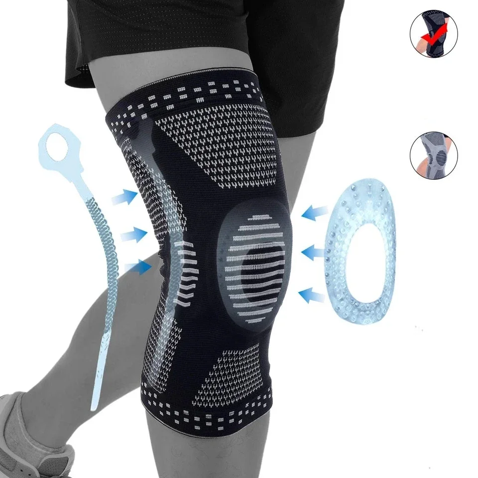 1Pcs Silicone Spring Full Knee Support Patella Medial Support Strong Meniscus Compression Protection For Men Women Running Sport