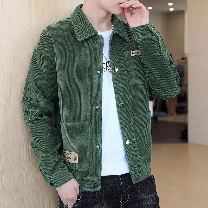 

Fashion Lapel Button Pockets Spliced Corduroy Coats Men's Clothing 2024 Autumn Winter Loose All-match Tops Casual Jackets