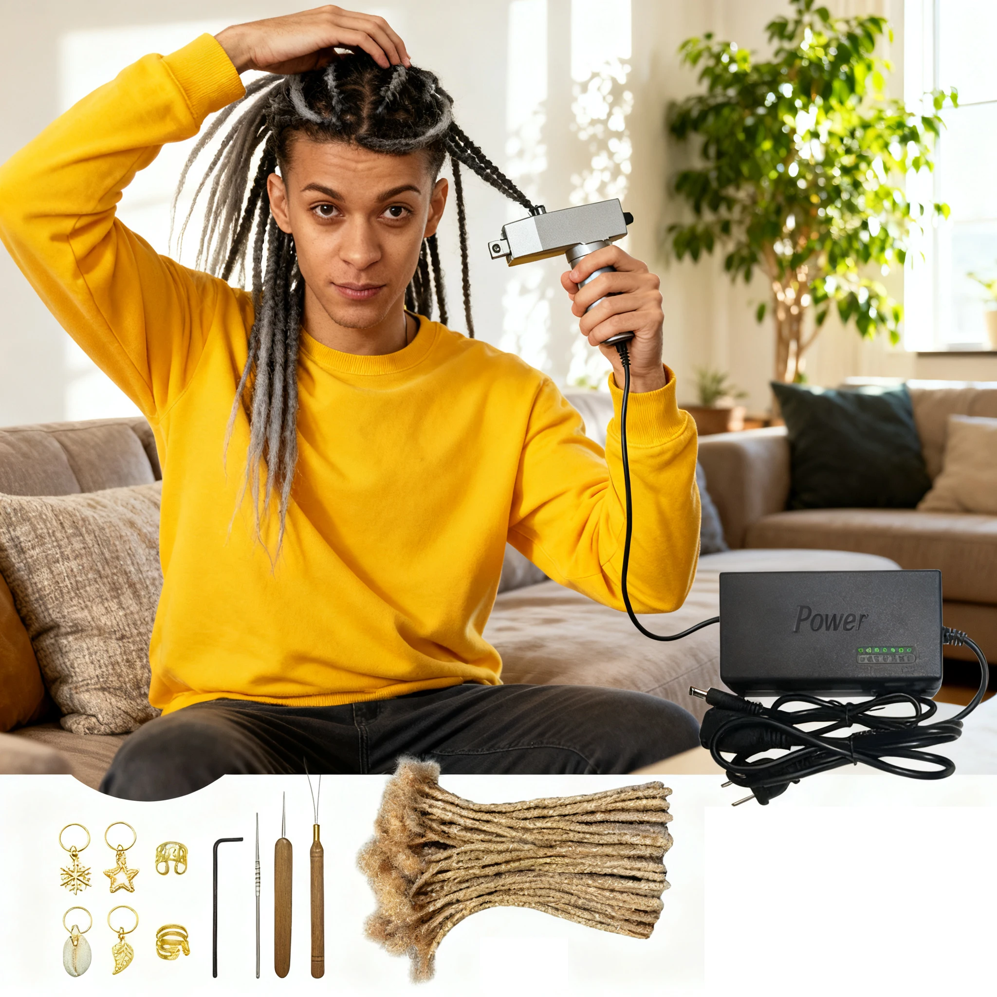Salon-Perfect Dreadlocks at Home: Handheld Electric Maker for Flawless Instant Locs & Crochet Braids. Easy DIY Styling Machine
