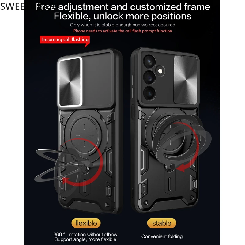 Magnetic Adsorption Rotation Armor Case For Samsung Galaxy M55 M54 M53 M35 M34 M33 M23 M14 M13 M12 F23 5G Incoming Call Flashing