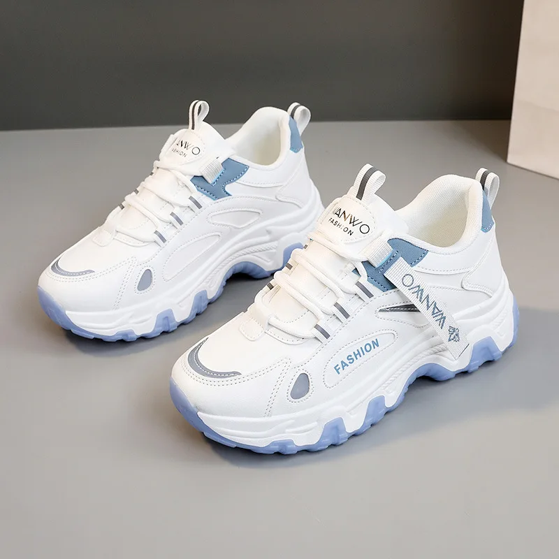 Chunky Sneaker Women's 5cm Height Increase Woman Casual Shoes Lace Up 2026 Autumn Ladies Non-slip Tennis Plus Size 43 44