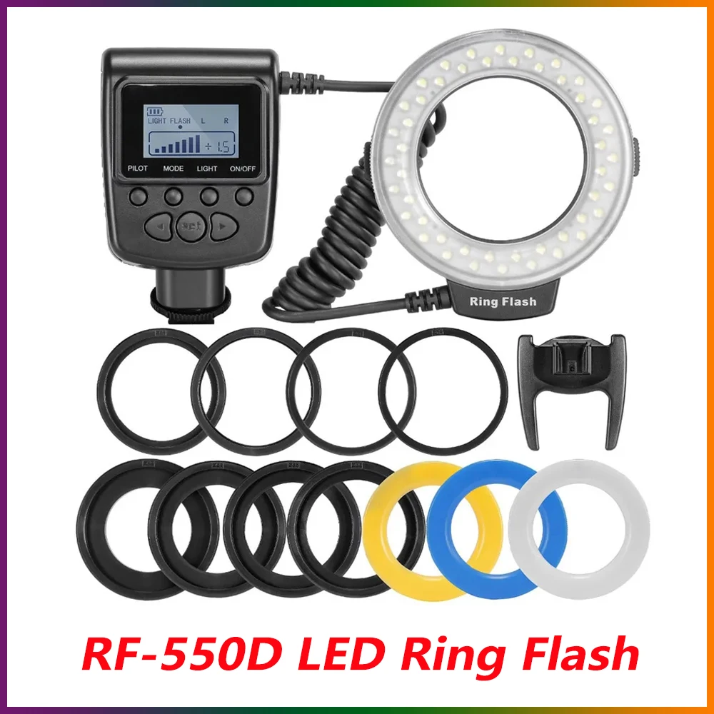 

RF-550D 48pcs HD-130 Macro LED Ring Flash Bundle Ring for Canon Nikon Pentax Olympus Panasonic DSLR Camera Flash