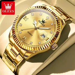 OLVES Gold watch for men Stainless Steel Waterpoof Luminous Luxury Business men watch Quartz Wrist Watch for Men