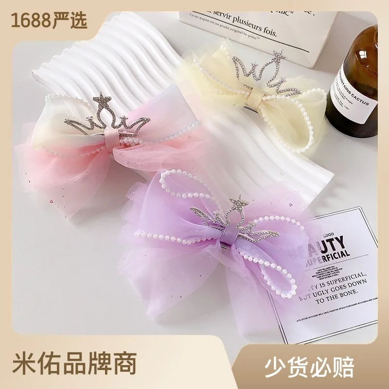 Korean version of mesh little girl princess crown tiara children's bow hairpin three-dimensional top clip super fairy hairpin