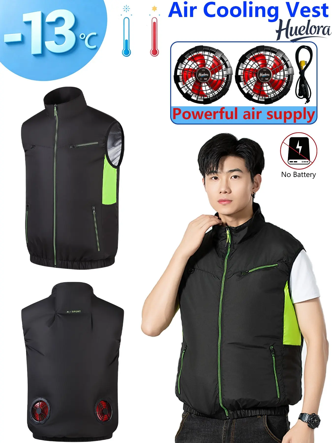 Air Cooling Vest Men 4/3/2 Fans USB Stand Collar Summer Work Sleeveless Waistcoat Battery Pocket image 4
