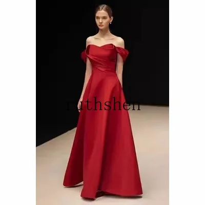 우아한 롱 드레스 여성 공주 연회 파티 프롬 드레스 오프숄더 버건디 공연 가운 맞춤 제작