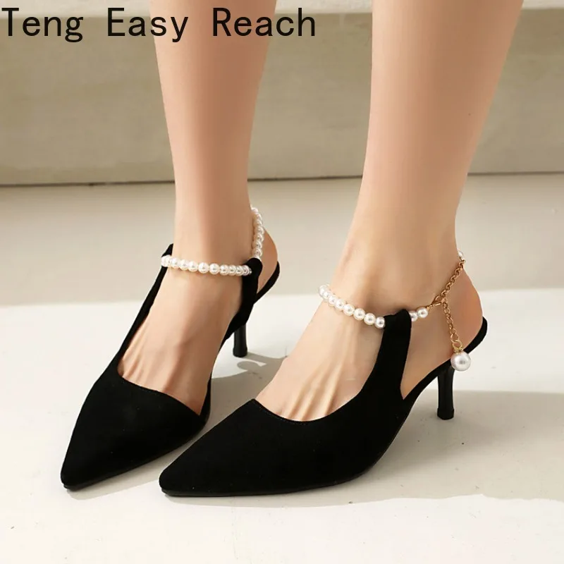 2026 Summer New Fashion Beige Black Women's Strap Sandals Pointed High Heels Size 34-46