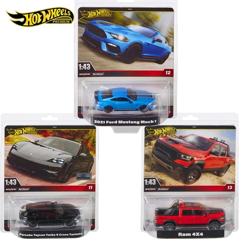 Hot Wheels-Diecast Premium Brinquedos de Carro para Meninos, Porsche Taycan Turbo Cross Turismo Ram 4x4 Ford Mustang Mach Presente, 1:43, original