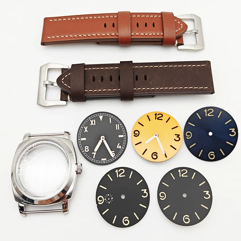 

47MM Stainless Steel Watch Case And Leather Watch Strap Luminous Dial Men's Watch Accessories Fit ETA6497 ST3600 Movement