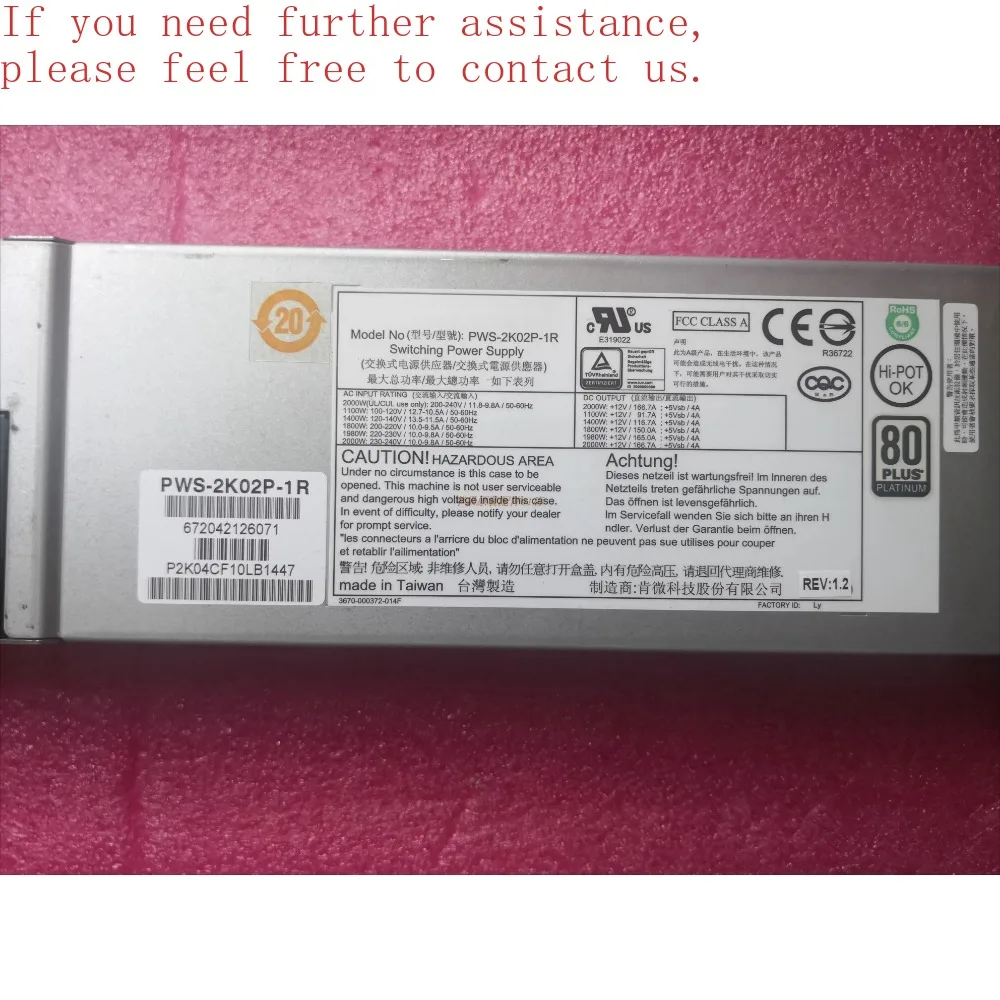 For Server Redundant Power Supply PWS-2K02P-1R Ultra Micro Power Module 2000W