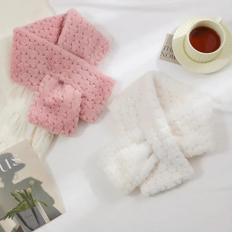

2025 Winter Plush Scarf for Women Korean Style Faux Fur Solid Color Short Scarf Female Trend Luxury Warm New Scarf