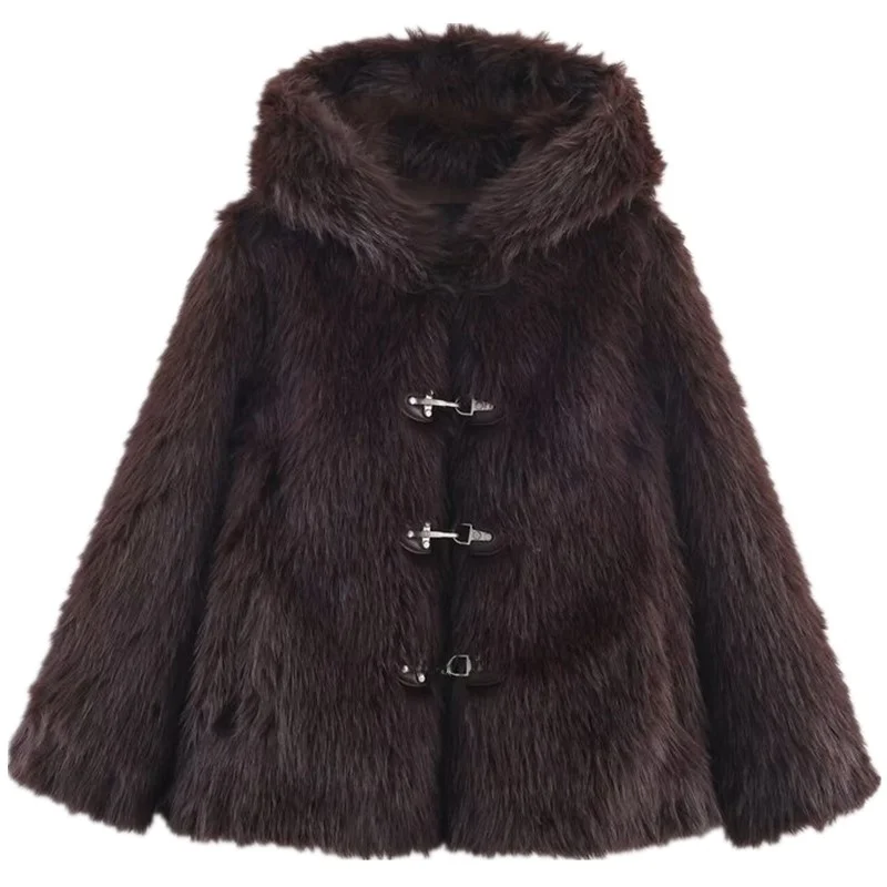 เสื้อโค้ทแฟชั่นผู้หญิงสำหรับฤดูหนาว  แบบขนเทียม  ใช้งานได้หลากหลาย  ความยาวปานกลาง  ติดกระดุม  แขนยาว  เสื้อแจ็คเก็ตผู้หญิง