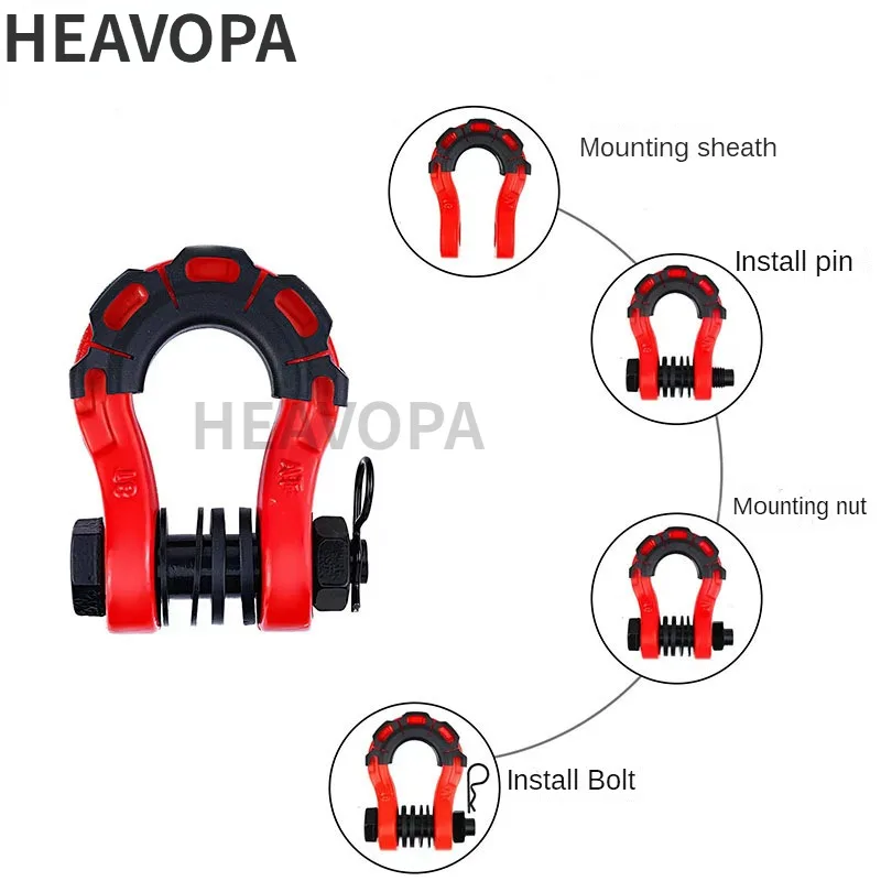 2Pcs 3/4 High strength heavy duty forged shaped off-road vehicle trailer rescue trailer hook 8T shackle spray plastic U-hook