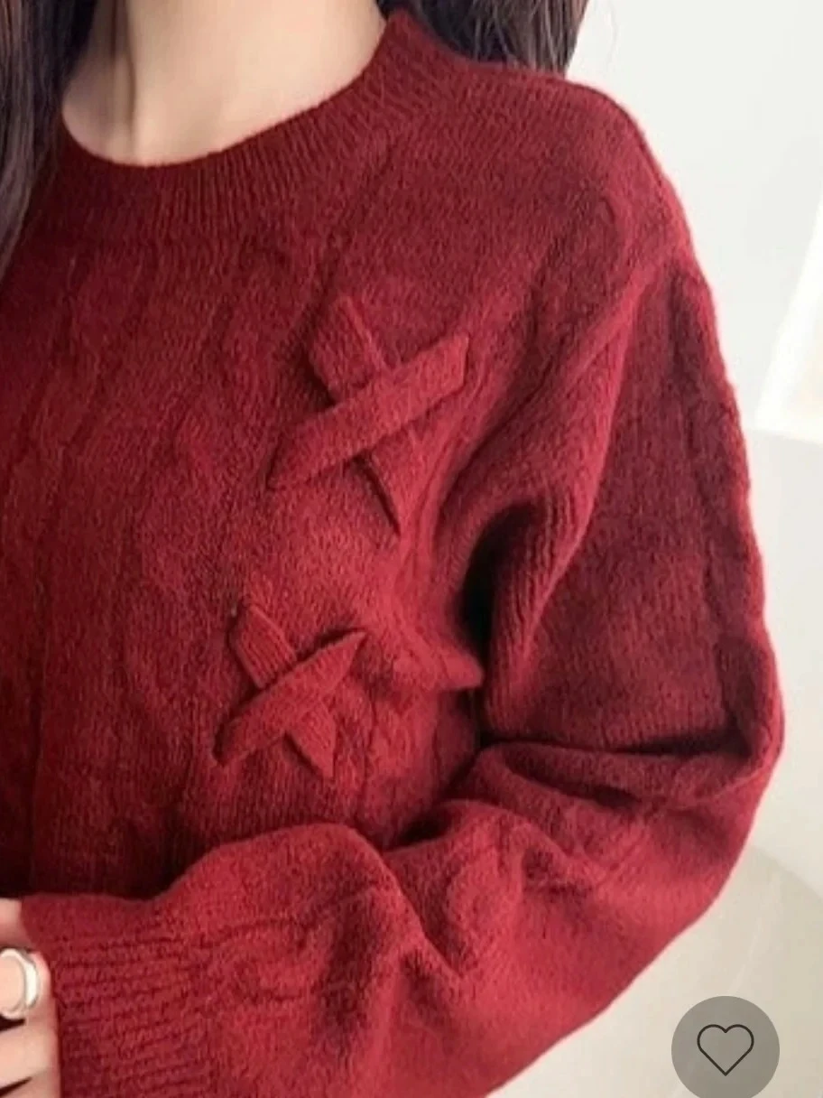 

Японский стиль, осень-зима, новый милый милый вязаный свитер с бантом для девочек, однотонный короткий пуловер с круглым вырезом и галстуком