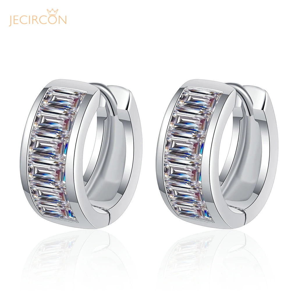 JECIRCON 925 Sterling Silver Moissanite Hoop Earrings for Women 1.8ct Emerald Rectangle High-end  Personality Trend Ear Jewelry