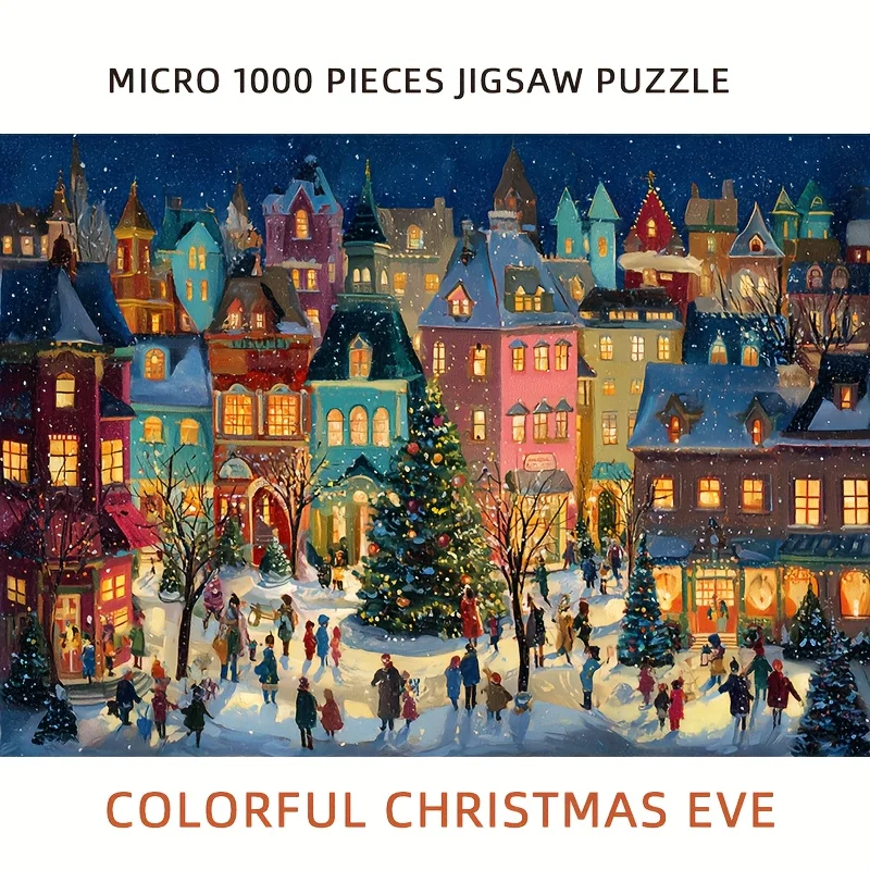 1000 قطعة عيد الميلاد بازل قطع 15x10 بوصة مشهد الشتاء الثلجي شارع عيد الميلاد تحدي لغز للكبار هدية الكريسماس المثالية