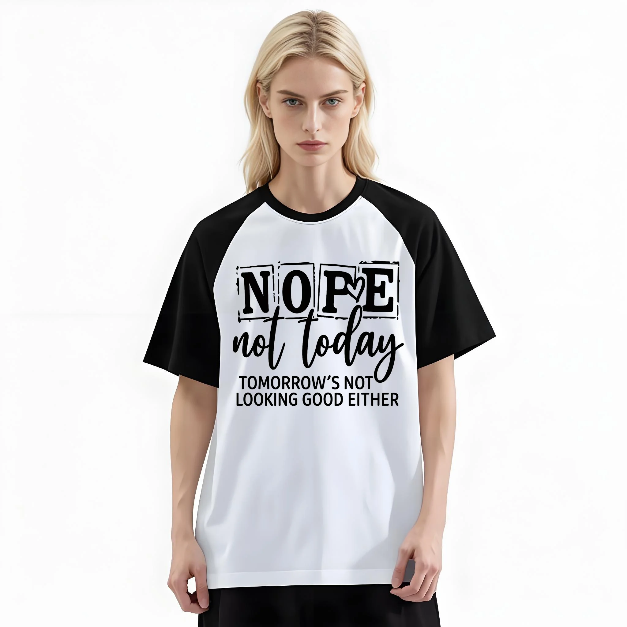 Women'S Fashion Raglan Sleeve T-Shirt, Nope Not Today Tomorrow’s Not Looking Good Either Printed, Summer Casual Comfortable Tee, Women'S Everyday Short-Sleeve Top