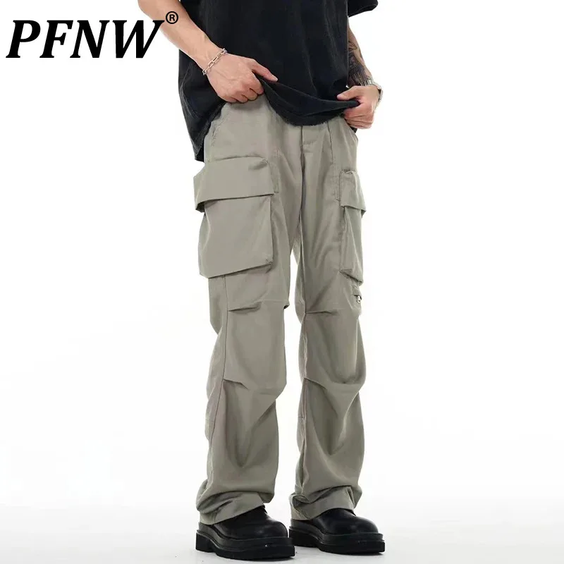 

PFNW Dark Style Men's Casual Pants Folding Three-dimensional Multi-pocket Design Cargo Bottom Elastic Waist Menwear New 12C601