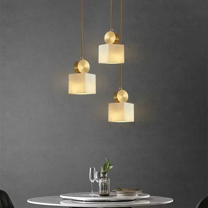 Nordic Salon Hanging Chandelier Gold Copper Marble LED Pendant Lamp Decoration Home Bedside Living