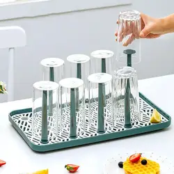 Cup Drying Rack Dust-proof Glass Cup Drainer Holder Stand Detachable Bottle Dish Drying ShelfStorage Tray Kitchen Supplies