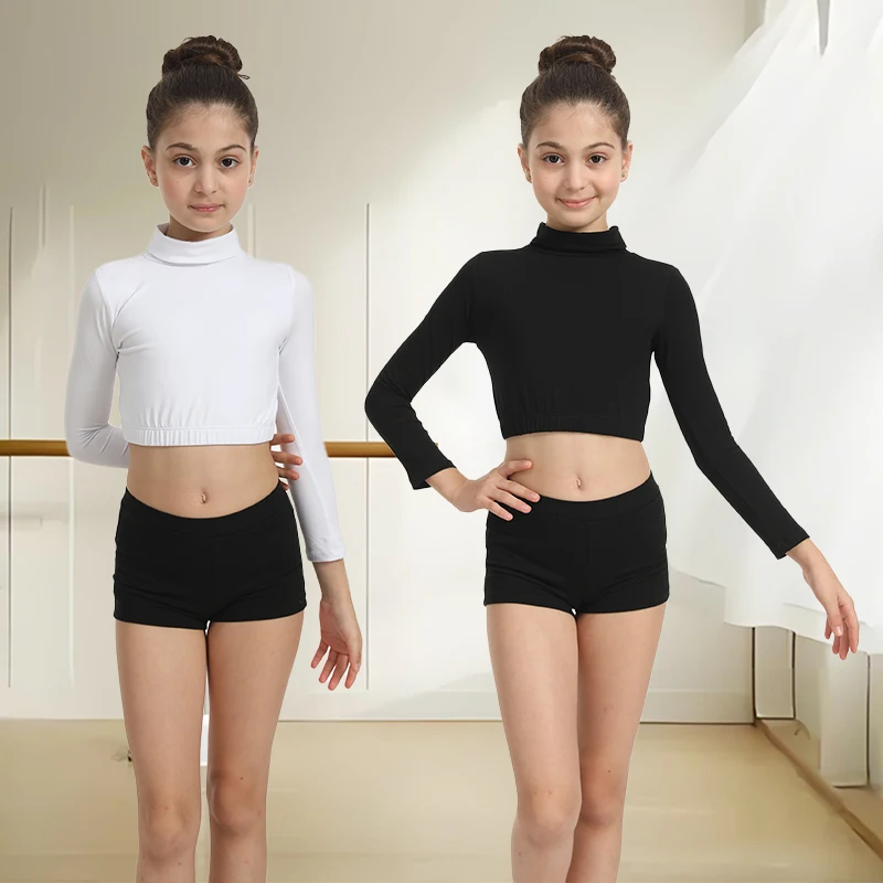 Girls Team Basic Turtleneck  Leotard Kids Classic Long Sleeve Dance Top Zipper Back Dance Clothes Children Halloween Costumes