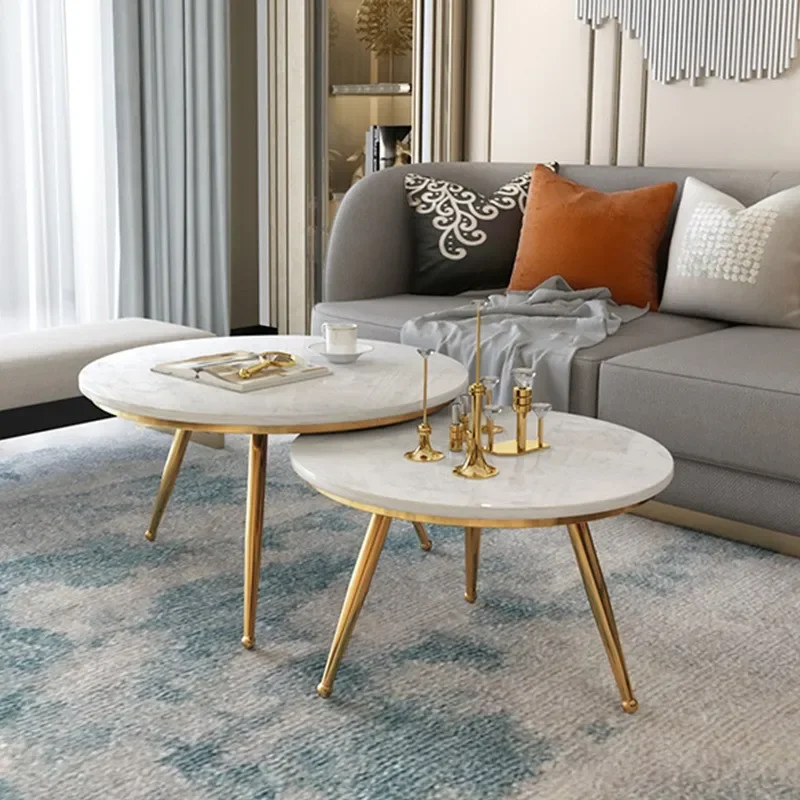 Nordic Light Luxury Marble Combination Coffee Table for Small Apartment Living Room Stainless Steel Tea Table Small Round