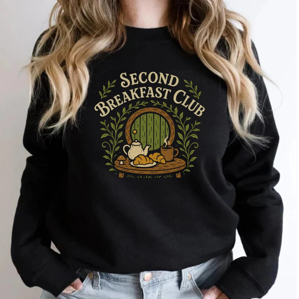 

Second Breakfast Club Sweatshirt Ring Inspired Shirt Book Lover Gift Unisex Crewneck Sweatshirt Vintage Long Sleeve Pullovers