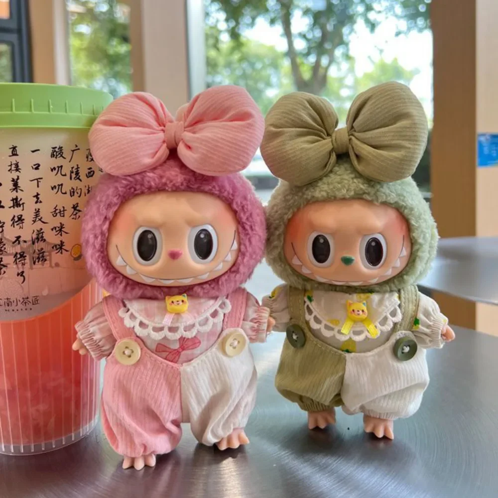 

17cm LABUBU clothes 17cm Doll set First and Second Generation Spring Wild Summer Trendy Play Color blocked Strap Pants Set