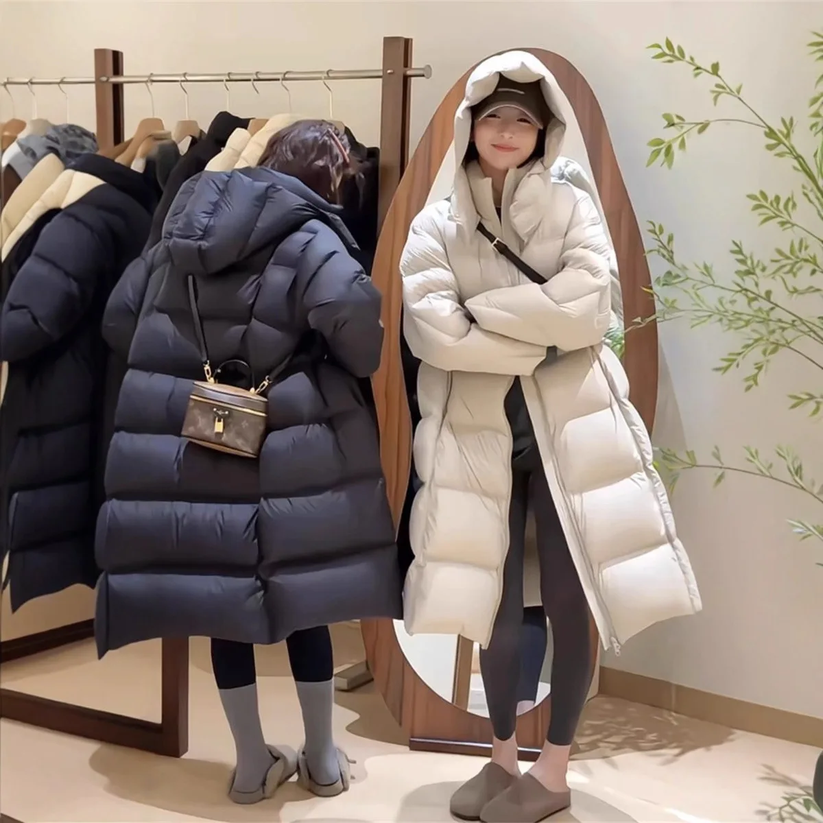 Long down jacket for women 2025 new winter loose and slimming  thick white duck down jacke